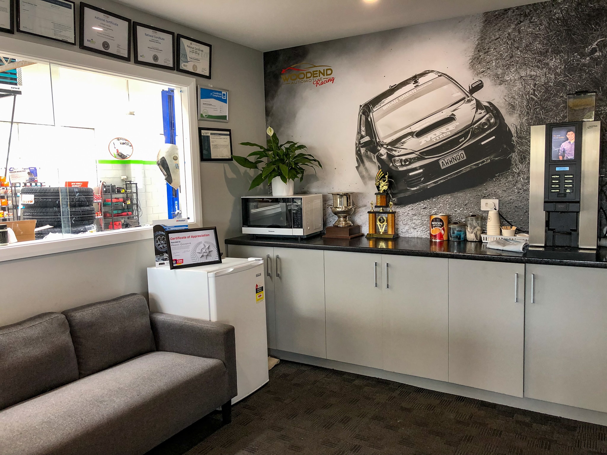 We offer coffee and TV while you wait for your vehicle to get a WOF / a service